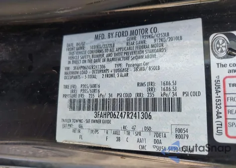 2007 Ford Fusion S from USA, damaged, VIN 3FAHP06Z47R241306